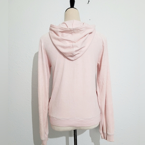 TOMMY HILFIGER Pink Velour Pullover 1/4 Zip Hoodie Sweatshirt Womens Large - Picture 4 of 9